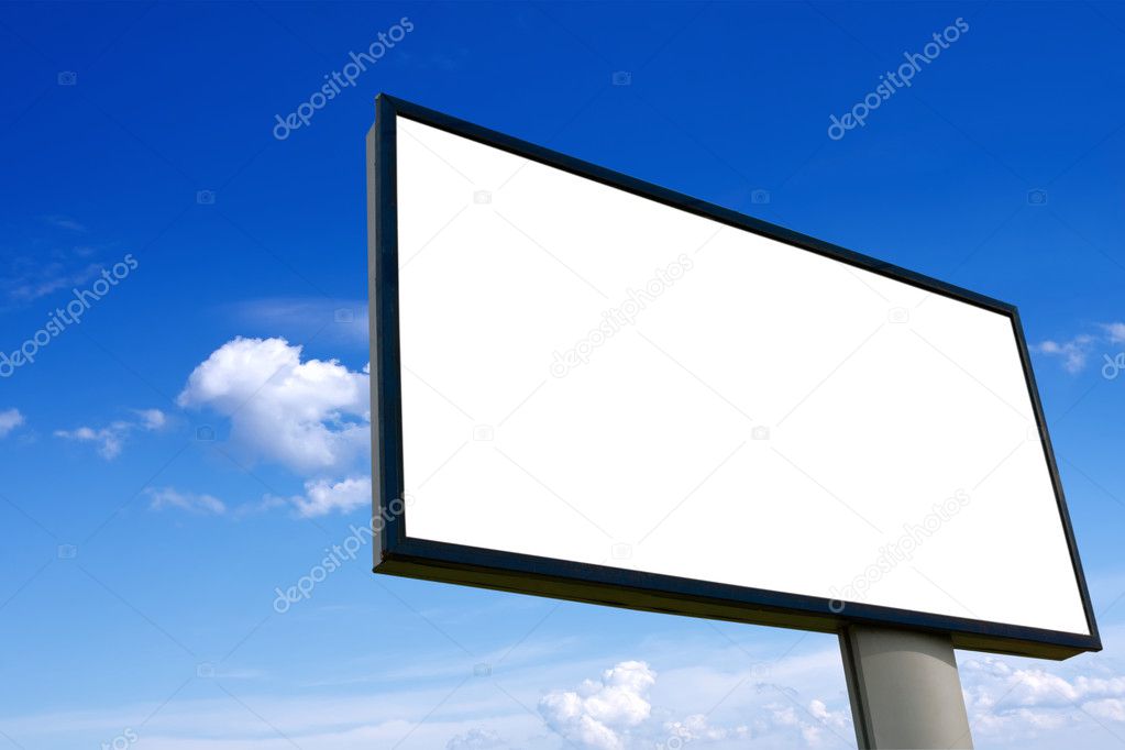 Big white advertising wall on blue sky