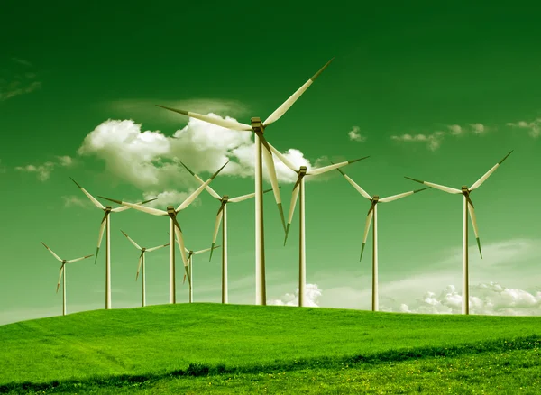 Yeşil ekoloji, Rüzgar türbinleri — Stok fotoğraf