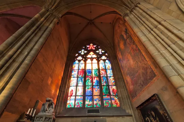 Stained-glass window of St. Vitus Cathedral — Stock Photo, Image