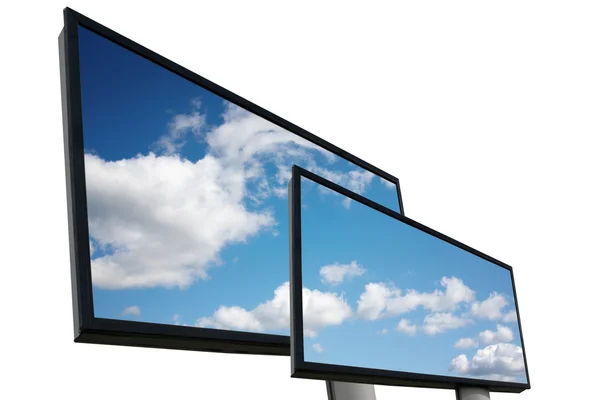 Outdoor billboards with clouds on white background — Stock Photo, Image