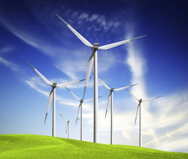 Větrný mlýn na zelené louce — Stock fotografie