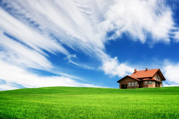 Ihr neues Zuhause auf einem grünen Hügel — Stockfoto