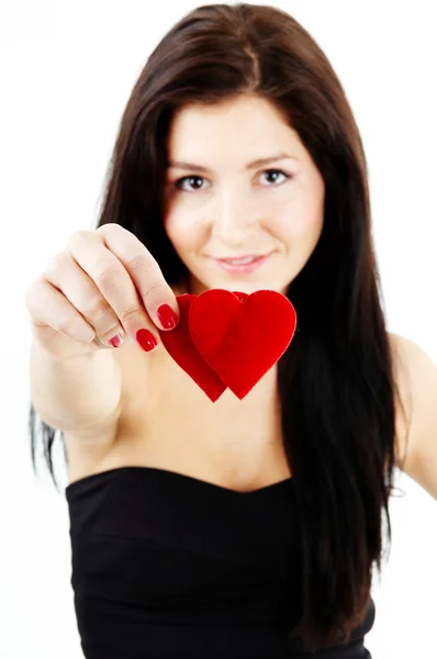 Woman with two hearts — Stock Photo, Image