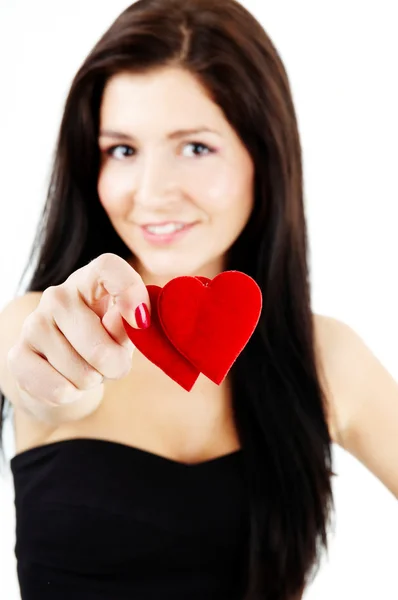 Woman with two hearts — Stock Photo, Image