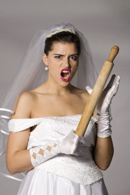 Bridezilla with wooden rolling pin clipart