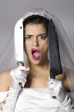 Bridezilla holding knives clipart