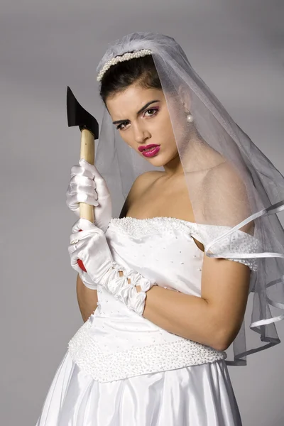 Bridezilla with an ax — Stock Photo, Image