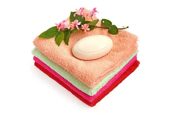 Stock image A pile of towels and soap