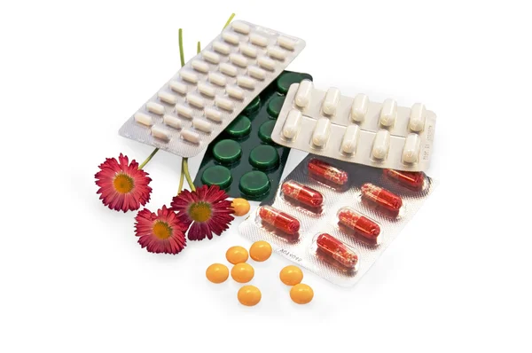 El conjunto de medicamentos con margaritas — Foto de Stock