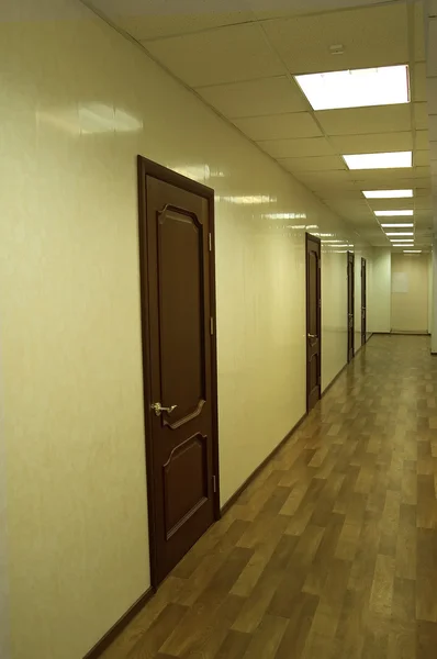 Несколько коричневых дверей в коридоре офиса — стоковое фото
