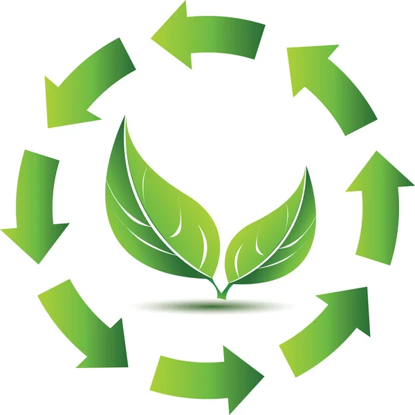 Flèches avec des feuilles - recycler le symbole — Image vectorielle