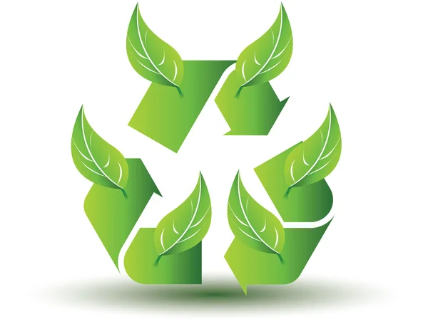Ícone de reciclagem com folhas — Vetor de Stock
