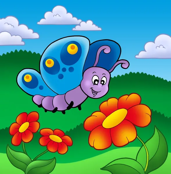 Cute cartoon butterfly on sky — Stock Photo © clairev #2940140