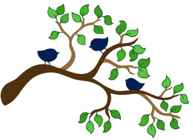 Branch with three small birds clipart