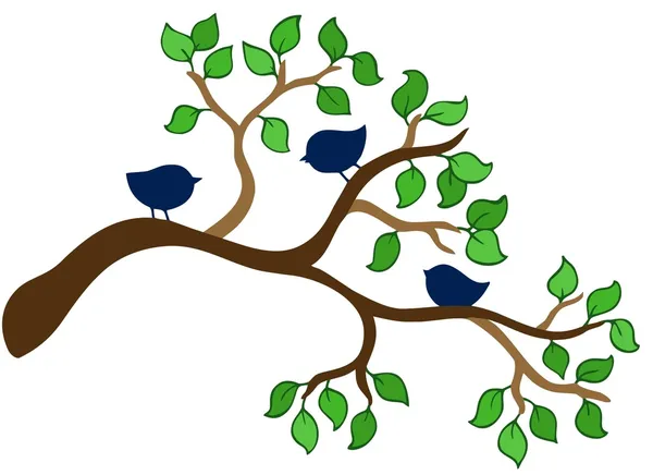 Branche avec trois petits oiseaux — Image vectorielle