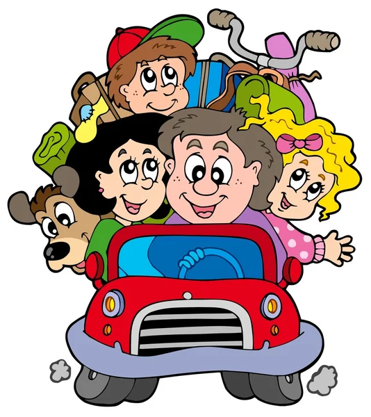Ευτυχισμένη οικογένεια σε αυτοκίνητο στις διακοπές — Διανυσματικό Αρχείο