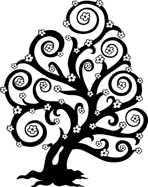 花のシルエットの様式化された木 — ストックベクタ