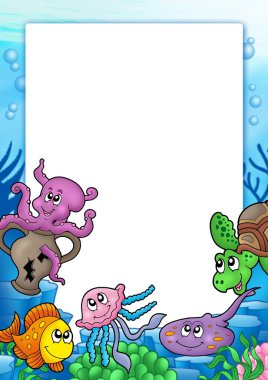 Frame with various marine animals clipart