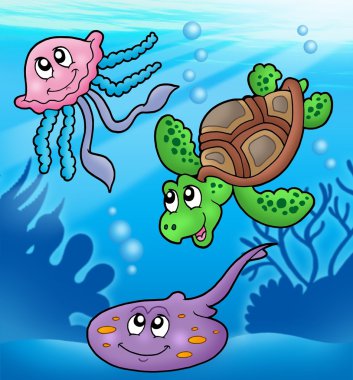 Various marine animals in sea clipart