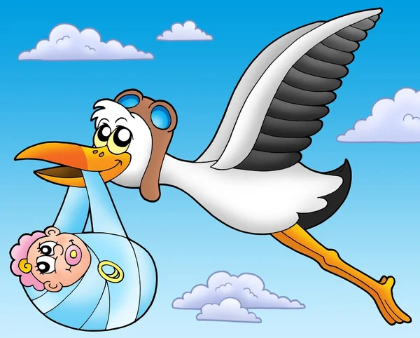 Cegonha voadora com bebê — Fotografia de Stock