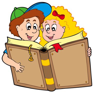 School boy and girl reading book clipart