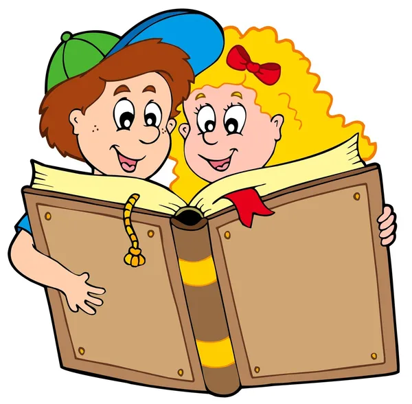 School boy and girl reading book — Stock Vector