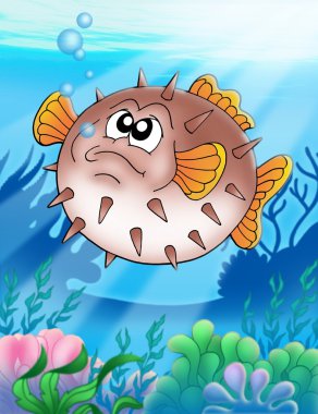 Balloonfish with bubbles clipart