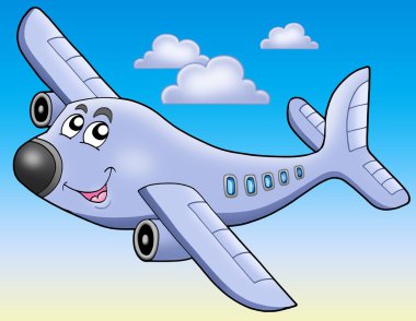 Cartoon airplane on blue sky clipart