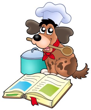 Cartoon dog chef with recipe book clipart