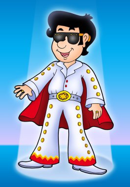 Cartoon Elvis impersonator on stage clipart