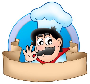 Cartoon chef logo with banner clipart