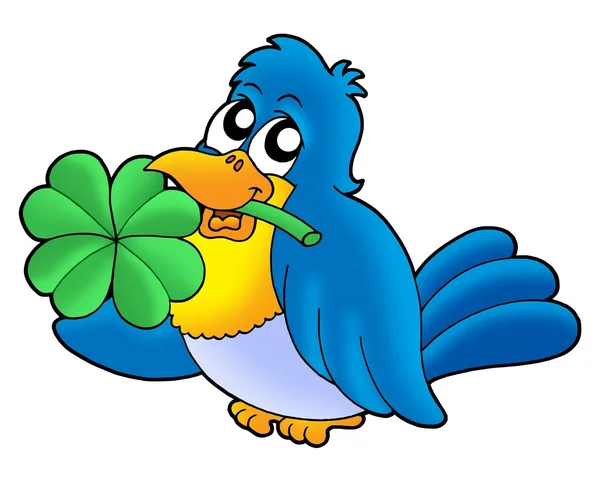 Bird with four leaves clover — Stock Photo, Image
