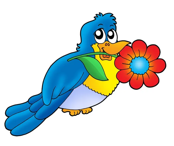 Γαλάζιο πουλί με λουλούδι — Φωτογραφία Αρχείου