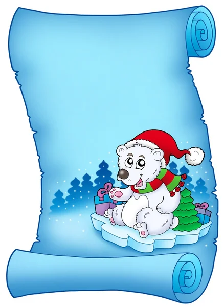 Μπλε περγαμηνή με αρκούδα Χριστούγεννα — Φωτογραφία Αρχείου