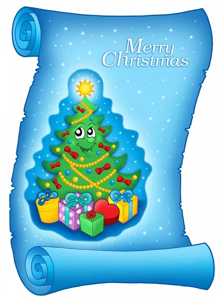 Blaues Pergament mit Weihnachtsbaum — Stockfoto
