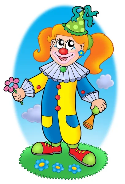 Kreslený klaun dívka na louce — Stock fotografie