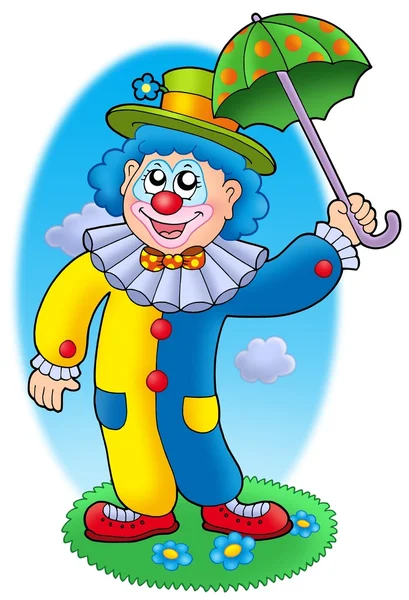 Мультяшний клоун тримає парасольку — стокове фото