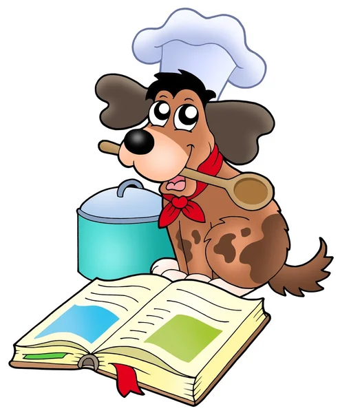 Мультфильм о собаке-поваре с книгой — стоковое фото