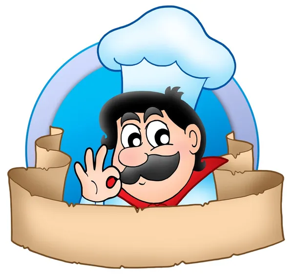 Cartoon chef logo con banner — Foto Stock