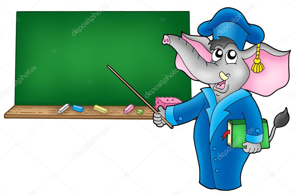 Cartoon elephant teacher with blackboard Stock Photo by ©clairev 2939984