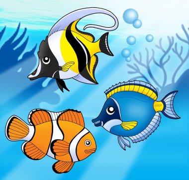 Coral fish collection in blue sea clipart