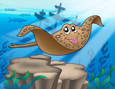 Eagle ray with shipwreck clipart