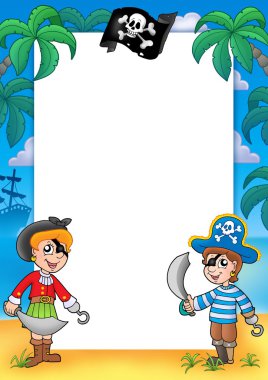 Frame with pirate boy and girl clipart
