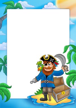 Frame with pirate on beach clipart