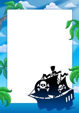 Frame with pirate ship silhouette clipart