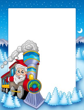 Frame with Santa Claus and train clipart