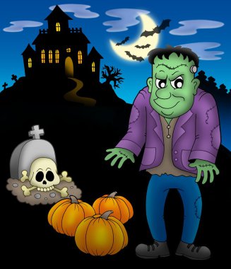 Frankestein with haunted mansion clipart