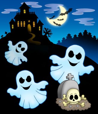 Ghosts with haunted house clipart