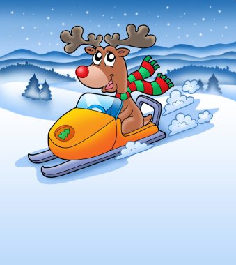 Christmas reindeer in snowy landscape clipart