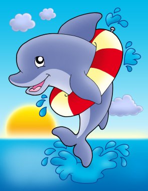 Jumping dolphin with inflatable ring clipart